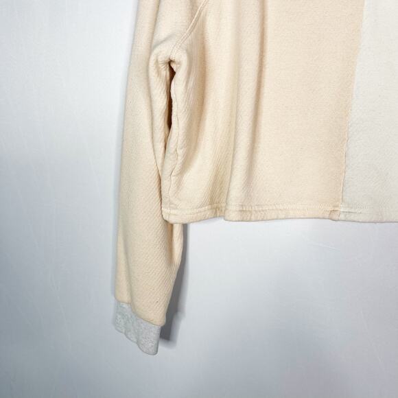 Madewell Medium MWL Airyterry Colorblock Crop Sweatshirt Cream Pink Crew Neck - Picture 8 of 14